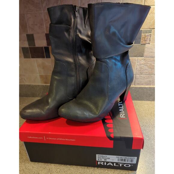 Rialto Stanley Side Zip Dark Grey 2.5 inch Heeled Boots Women's Size 8.5W NEW - Picture 2 of 7